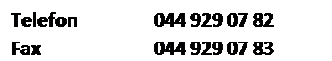 Textfeld: Telefon                 044 929 07 82
Fax                               044 929 07 83
